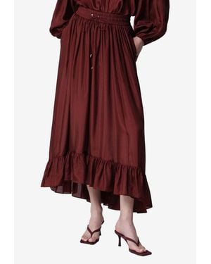 Zimmermann Aster Ruffled Silk Midi Skirt - Red