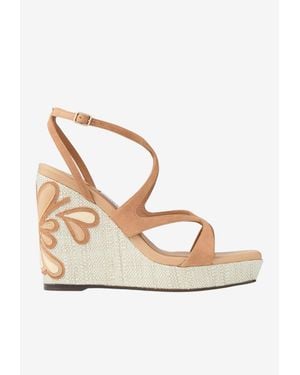 Jimmy Choo Ayla 110 Suede And Nappa Leather Wedge Sandals - Metallic