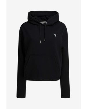 Ami Paris Hooded Sweatshirt With Embroidered-Logo - Black