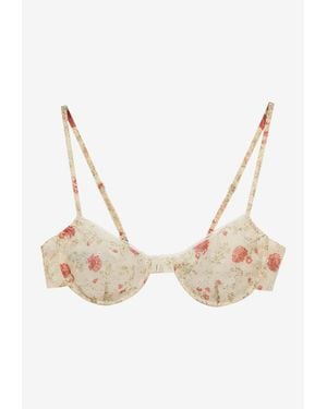 Prada Floral Print Lace-Trimmed Bra - Natural