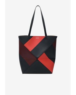 Loewe Medium Puzzle Fold Leather Tote Bag - Red