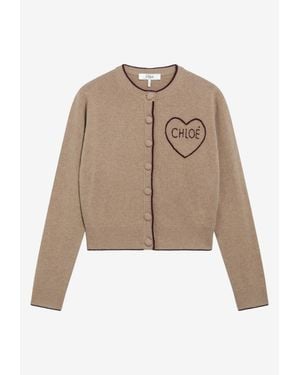 Chloé Encoeur Cashmere Knit Cardigan - Natural