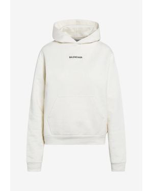 Balenciaga Logo Print Hooded Sweatshirt - White