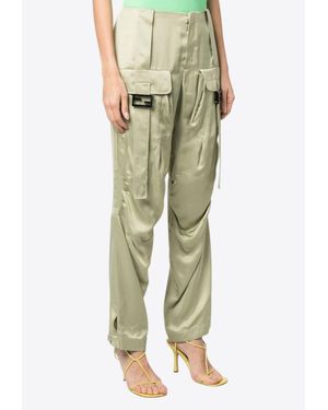 Fendi Wide-Leg Satin Cargo Pants - Green