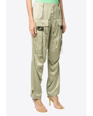 Fendi Wide-Leg Satin Cargo Trousers - Green