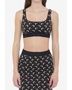 Marine Serre Moon Printed Cropped Top - Black