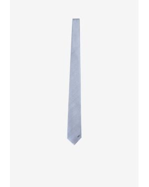 Brioni Silk Tie With Embroidered-Monogram - White