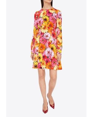 Dolce & Gabbana Gerbera Print Silk Mini Dress - Red