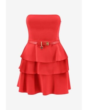 Elisabetta Franchi Strapless Belted Mini Dress - Red