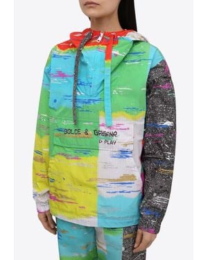 Dolce & Gabbana Graphic Print Windbreaker Jacket - Blue