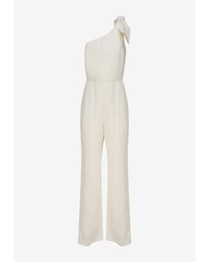 Chloé One-Shoulder Linen Canvas Jumpsuit With Decorative Bow - White
