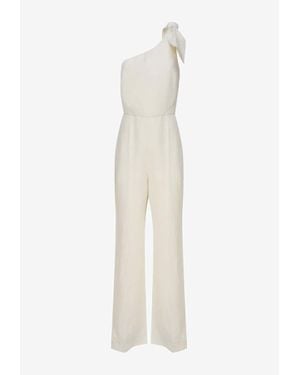 Chloé One-Shoulder Linen Canvas Jumpsuit With Decorative Bow - White
