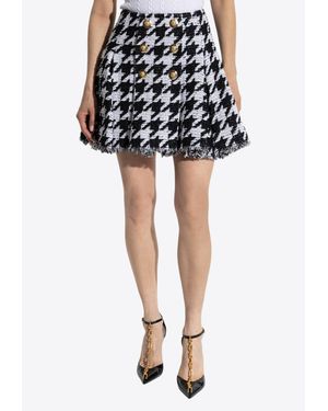 Balmain Houndstooth Tweed Mini Skirt - Black