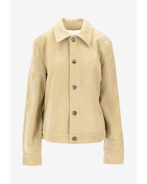 Ami Paris Ami De Coeur Suede Leather Jacket - Natural