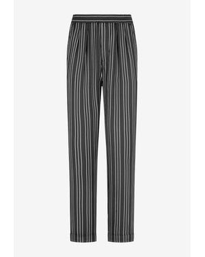 Tom Ford Striped Silk Pj Pants With Piping - Grey