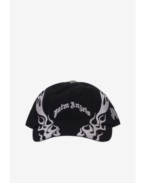 Palm Angels Curved Logo Flames Cap - Black