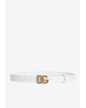 Dolce & Gabbana Rhinestone-Embellished Dg-Buckle Leather Belt - White