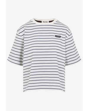 Miu Miu Striped Crewneck T-Shirt - Grey