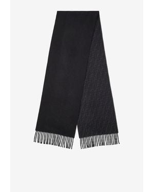 Fendi Double-Sided Ff Logo Wool Fringed Scarf - Blue
