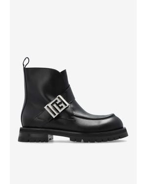 Balmain Monogram Buckle Leather Ankle Boots - Black