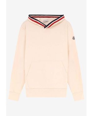 Moncler Logo Patch Tricolor-Trim Hoodie - Natural