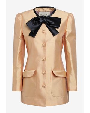 Valentino Bow-Embellished Shantung Blazer - Blue