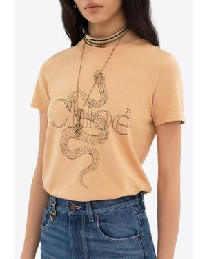 Chloé Snake Print Logo T-Shirt - Blue