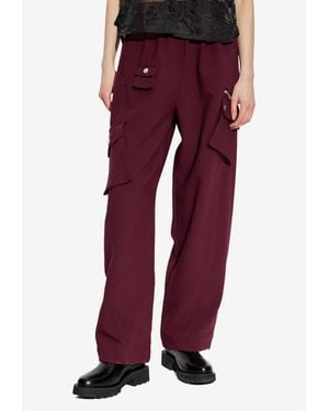 Ganni Elastic-Waist Cargo Pants - Red
