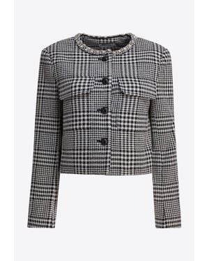 Self-Portrait Crystal-Trimmed Houndstooth Wool Blazer - Grey