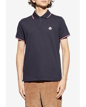 Moncler Logo-Embroidered Polo T-Shirt - Blue