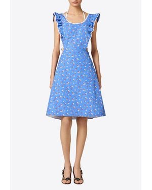 Miu Miu Floral Print Apron Mini Dress - Blue
