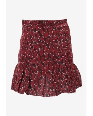 Saint Laurent Ruffled Abstract Print Mini Skirt - Red