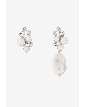 Givenchy Crystal And Pearl Asymmetric Drop Earrings - White