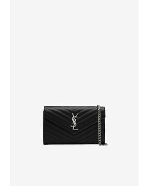 Saint Laurent Classic Cassandre Quilted Leather Chain Clutch - White