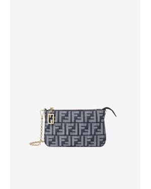 Fendi Baguette Ff Jacquard Denim Pouch Bag - White