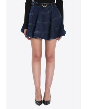 Self-Portrait Flared Mini Denim Skirt - Blue