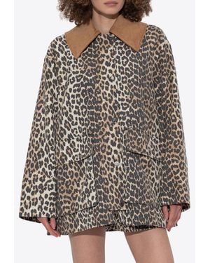 Ganni Leopard Print Buttoned Jacket - Black