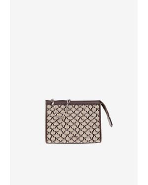 Max Mara Logo Plaque Zip-Up Clutch Bag - White