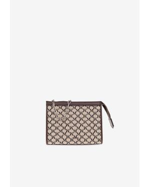 Max Mara Logo Plaque Zip-Up Clutch Bag - White