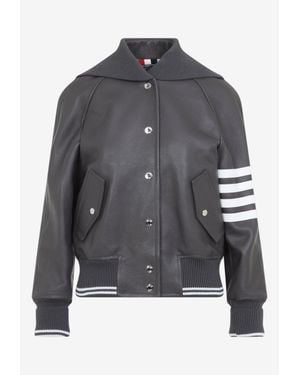 Thom Browne Oversized Raglan Leather Jacket - Gray