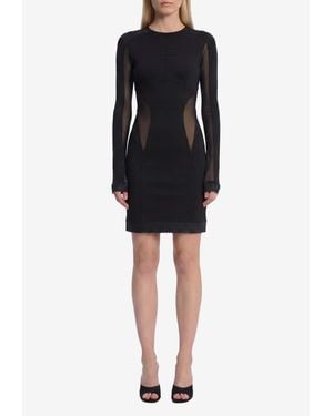 The Attico Tailored Mini Dress With Tulle Inserts - Black