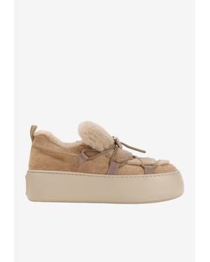 Roger Vivier Viv' Up Shearling Platform Sneakers - Natural