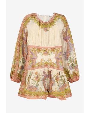 Zimmermann Indra Balloon-Sleeved Floral Mini Dress - Natural
