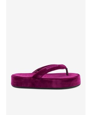 Balenciaga Jet Lag Velvet Thong Sandals - Purple