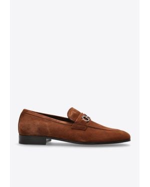 Ferragamo Balty Gancini Buckle Suede Loafers - Brown