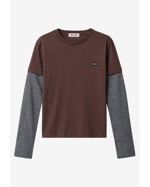 Miu Miu Long-Sleeved Layered T-Shirt - Brown