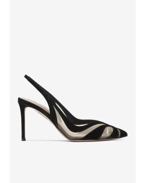 Aquazzura Lune 85 Suede And Mesh Slingback Pumps - White
