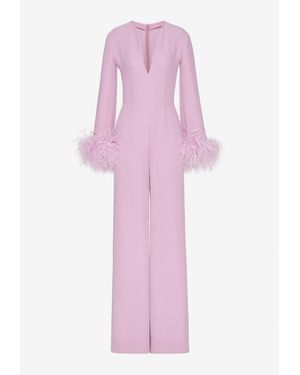Valentino Feather-Trimmed Cady Couture Jumpsuit - Pink