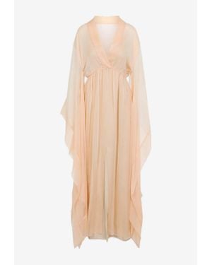 Alberta Ferretti V-Neck Chiffon Maxi Dress - Natural