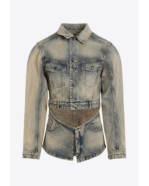 Egonlab Cut-Out Vintage-Effect Denim Jacket - Gray